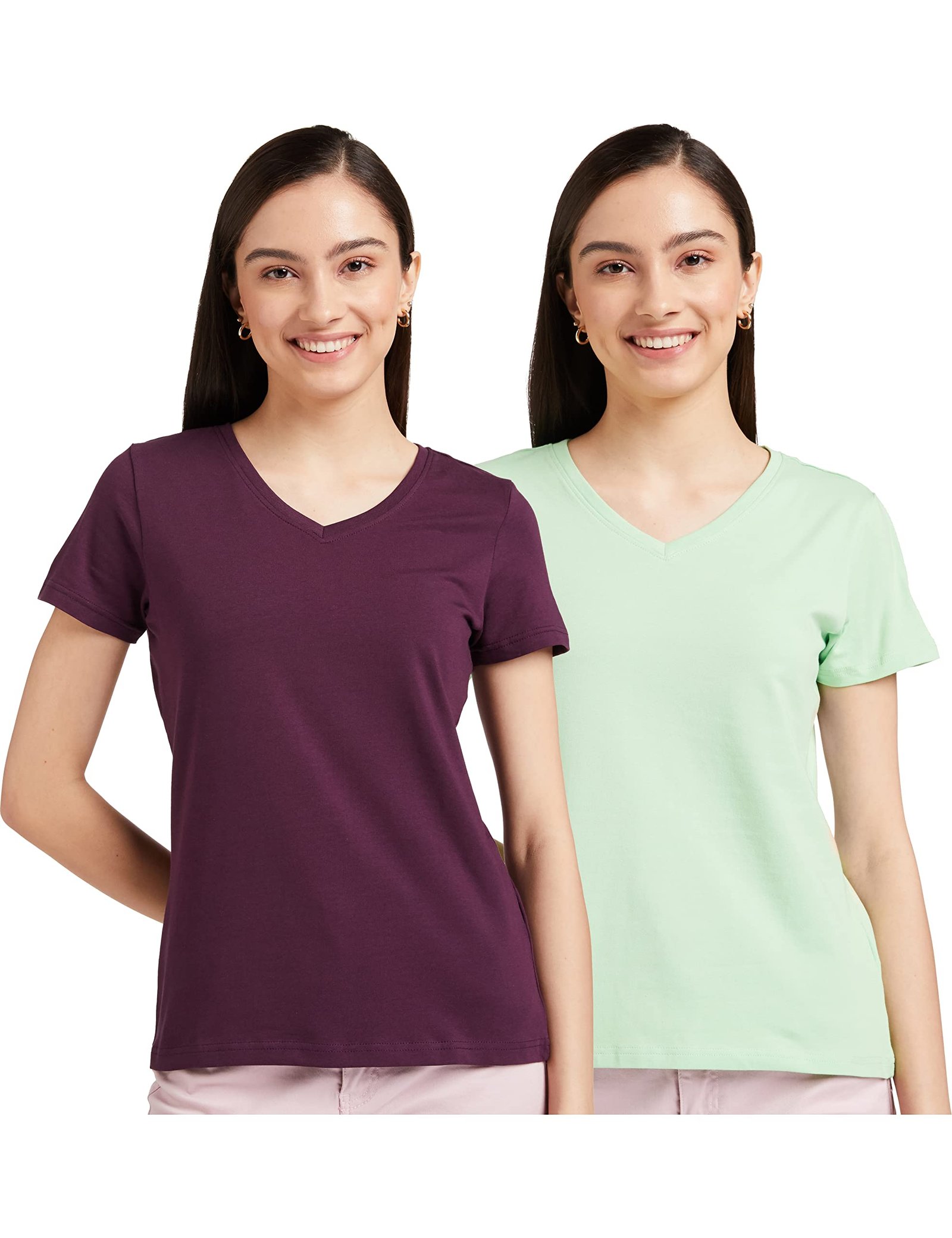 Amazon Brand – Symbol Women Cotton Stretch Regular Fit V Neck Half Sleeve T-Shirt (Available in Plus Sizes)