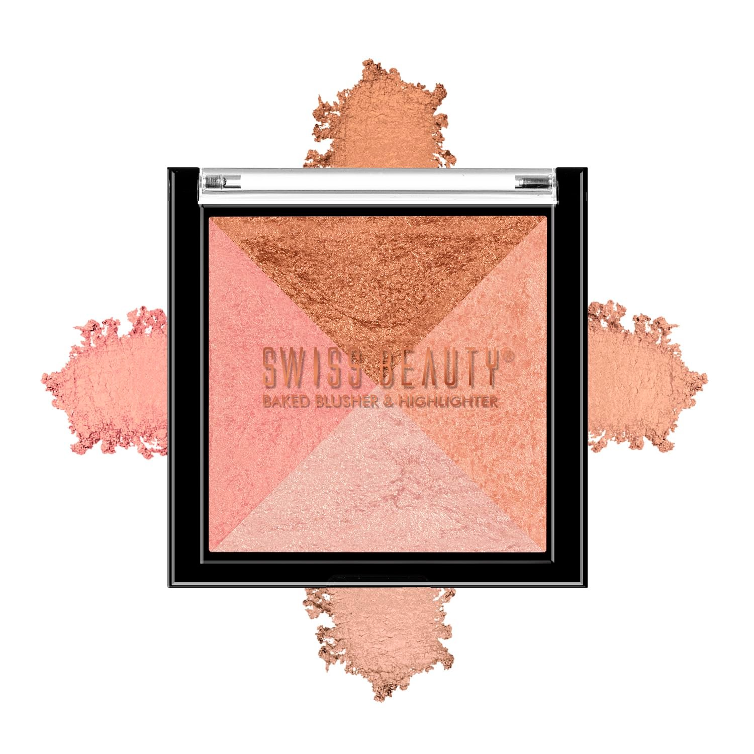 Swiss Beauty Baked Shimmer Blusher And Highlighter Palette For Face Makeup| Multicolor-1, 7 Gm |
