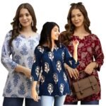 Women’s Printed Short Kurti Tops Rayon Cotton Blend Tunic Combo