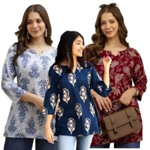 Women’s Printed Short Kurti Tops Rayon Cotton Blend Tunic Combo