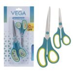 Vega General Scissor Set of 2 – Stainless Steel Blades Multipurpose Scissor for Home, Office, School, Sewing & Craft Use, Sharp Blades, Long-Lasting Sharpness, Comfortable Grip, (GCSS-01)
