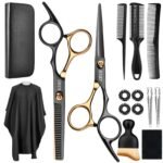 Professional Hairdressing Scissors, Stainless Steel Hair Scissors Set with Barber Cape and Comb, Hair Scissors with Clip and Storage Bag for Home, Eluqueria, Hair Cutting Scissors Set for Men and