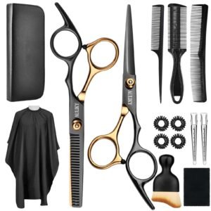 Professional Hairdressing Scissors, Stainless Steel Hair Scissors Set with Barber Cape and Comb, Hair Scissors with Clip and Storage Bag for Home, Eluqueria, Hair Cutting Scissors Set for Men and