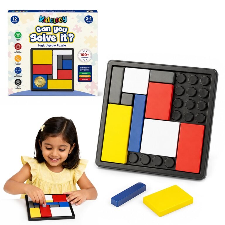 Kidology Color Block Logic Puzzle Game for Kids 3+ Years | Brain Teaser Board Game for Adults with 88 Challenge Cards | 4 Difficulty Levels | STEM Learning Toy for Focus, Reasoning & Problem Solving