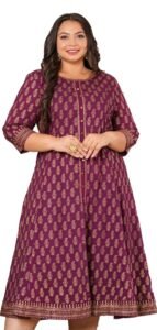 Yash Gallery Women’s Cotton Relaxed Fit Anarkali Plus Size Gold Printed Kurta