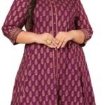 Yash Gallery Women’s Cotton Relaxed Fit Anarkali Plus Size Gold Printed Kurta