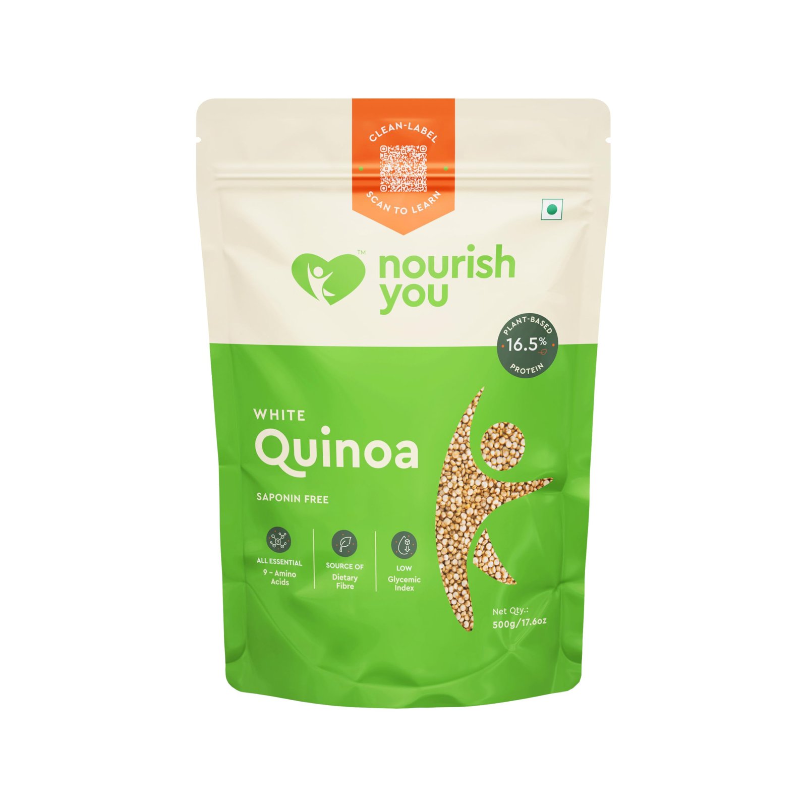 Nourish You White Quinoa Seeds 500g | Raw Healthy Super Food | Gluten Free | Saponin Free | High Protein & Fiber | Diet Food | 100% Wholegrain Cereal