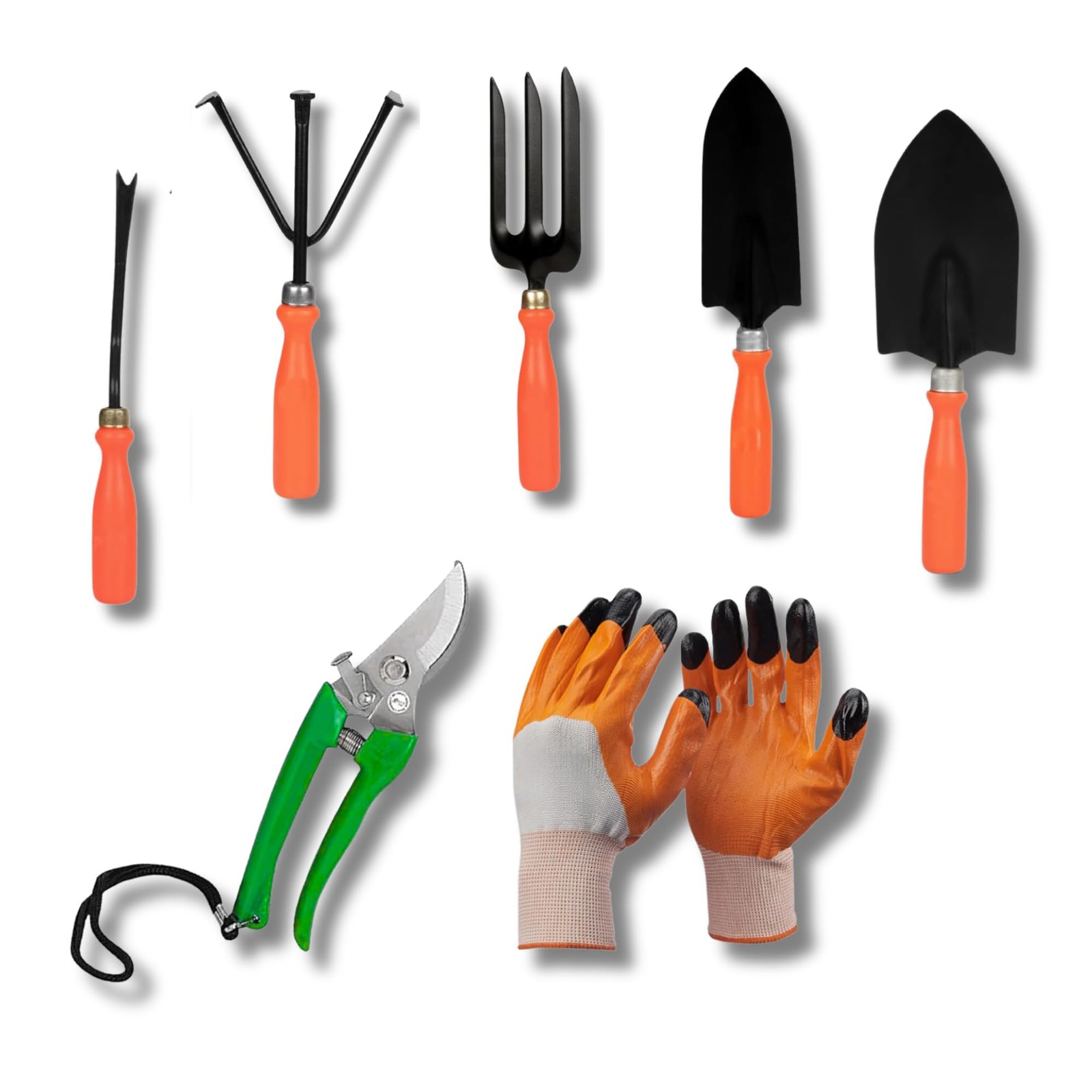Kraft Seeds Home Tools, 7Pcs Gardening Tools Kit for Home Garden – (Cultivator, Fork, Trowels, Weeder, Gloves, Pruner Cutter), Lightweight, Portable, Durable Gardening Items for Indoor and Outdoor Use