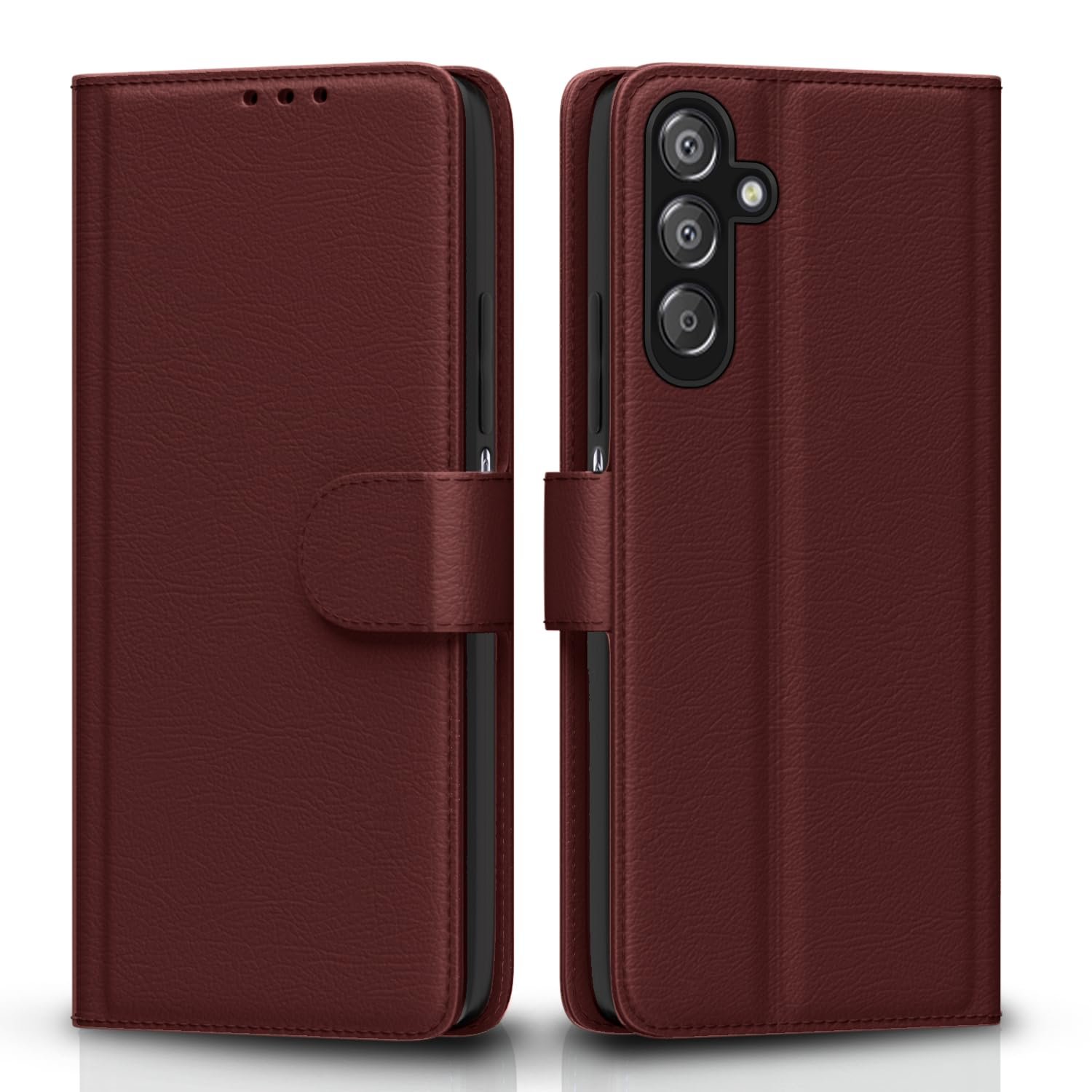 Pikkme Flip Cover Leather Finish | Inside TPU with Card Pockets | Wallet Stand and Shock Proof | Complete Protection Flip Case for Samsung Galaxy F15 5G / M15 5G / M15 Prime 5G(Brown)