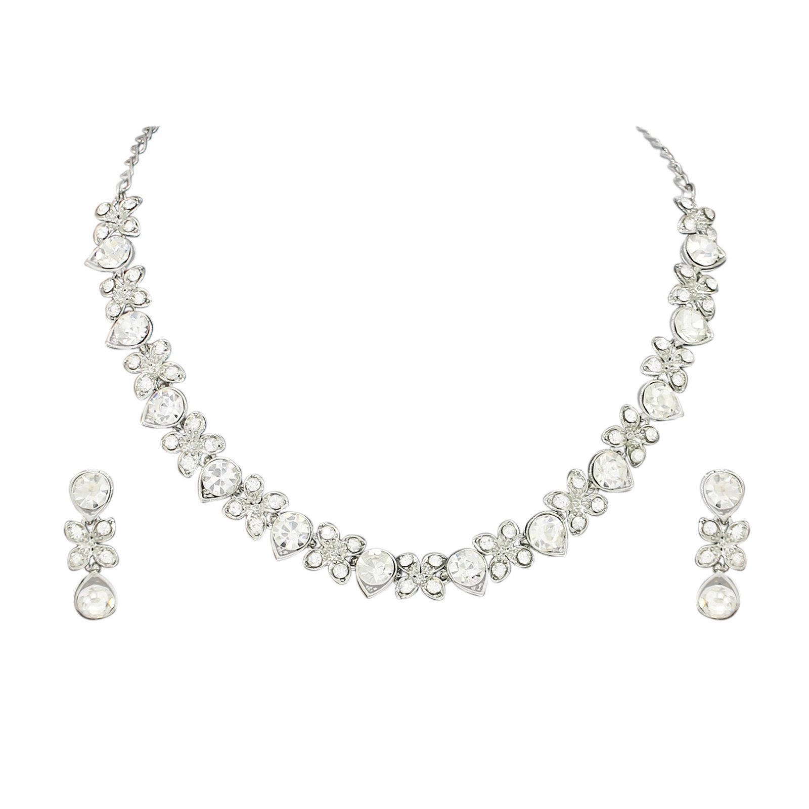 Atasi International Princess Style AD Crystals/Stones Necklace with Earrings Jewellery Set for Women/Girls – Wedding Jewelry/Party & Festival Accessories