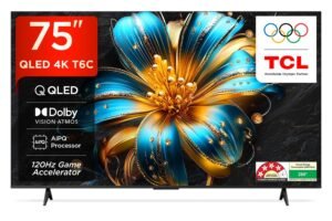 TCL 189 cm (75 inches) 4K Ultra HD Smart QLED Google TV | HDR 10+ | 120Hz Game Accelarator | Dolby Vision & Atmos | 30W Speaker Output | 75T6C