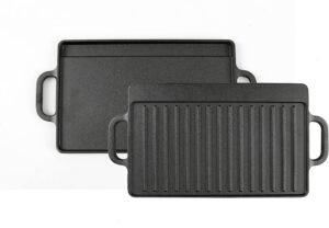 Homero Cast Iron Tawa 50×23 cm – Reversible Grill Pan Cast Iron, Double Sided Grill & Flat Tawa | Pre-Seasoned Heavy Duty Barbeque Pan for Gas, BBQ & Campfire