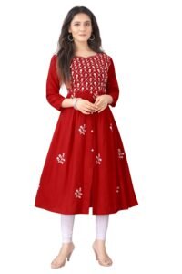 Women’s Rayon Embroidered Flared Kurtis