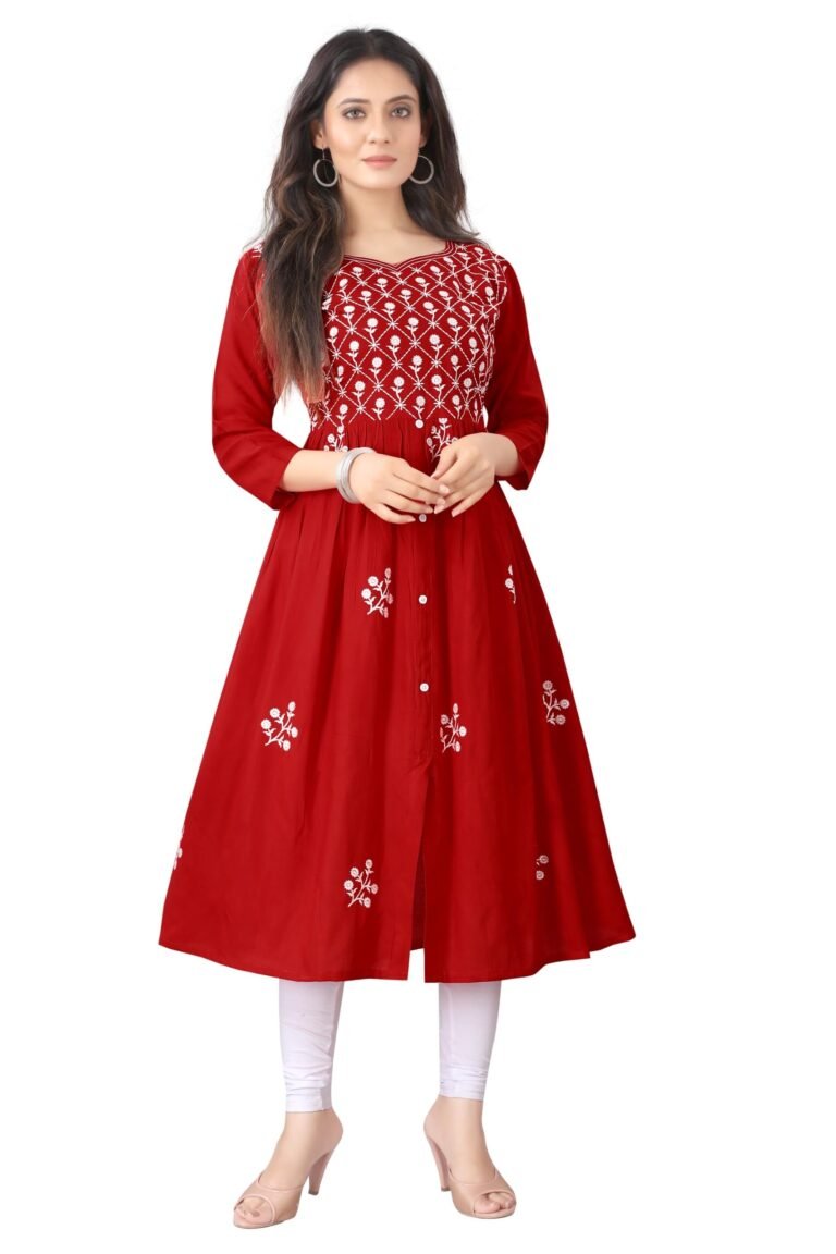 Women’s Rayon Embroidered Flared Kurtis