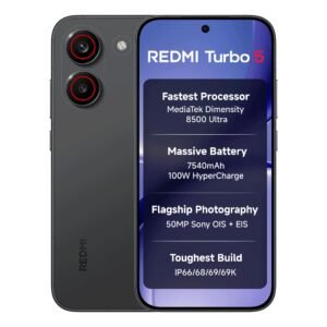 REDMI Turbo 5 (12GB + 256GB) Asphalt Black | Dimensity 8500 Ultra | 7540mAh Battery | 100W HyperCharge | Compact 16.75cm(6.59) 120Hz AMOLED Screen | 50MP Sony OIS Camera