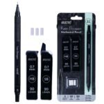 BRUSTRO Kuro Precision Mechanical Pencil | Tip Size – 0.7mm With 20 – HB and 20-2B leads, 3 Eraser Refills| Ideal For Writing, Sketching, Drawing, Mandala Arts and Fine Art Students