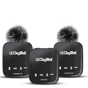 Digitek DWM-101 Wireless Microphone System with ANC Noise Reduction, 360° Sound Capture, Up to 12H Working Time, for DSLR Camera, Android & iOS Smartphones, Vlogging & Audio Recording