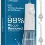Caresmith Neo Cordless Oral Flosser | 24 Pressure Settings with 5 Modes & 6 Intensities | 300 ml Large Detachable Water Tank | Dental Flosser for teeth | IPX7 Waterproof | 2 Jet Tips Provided (White)
