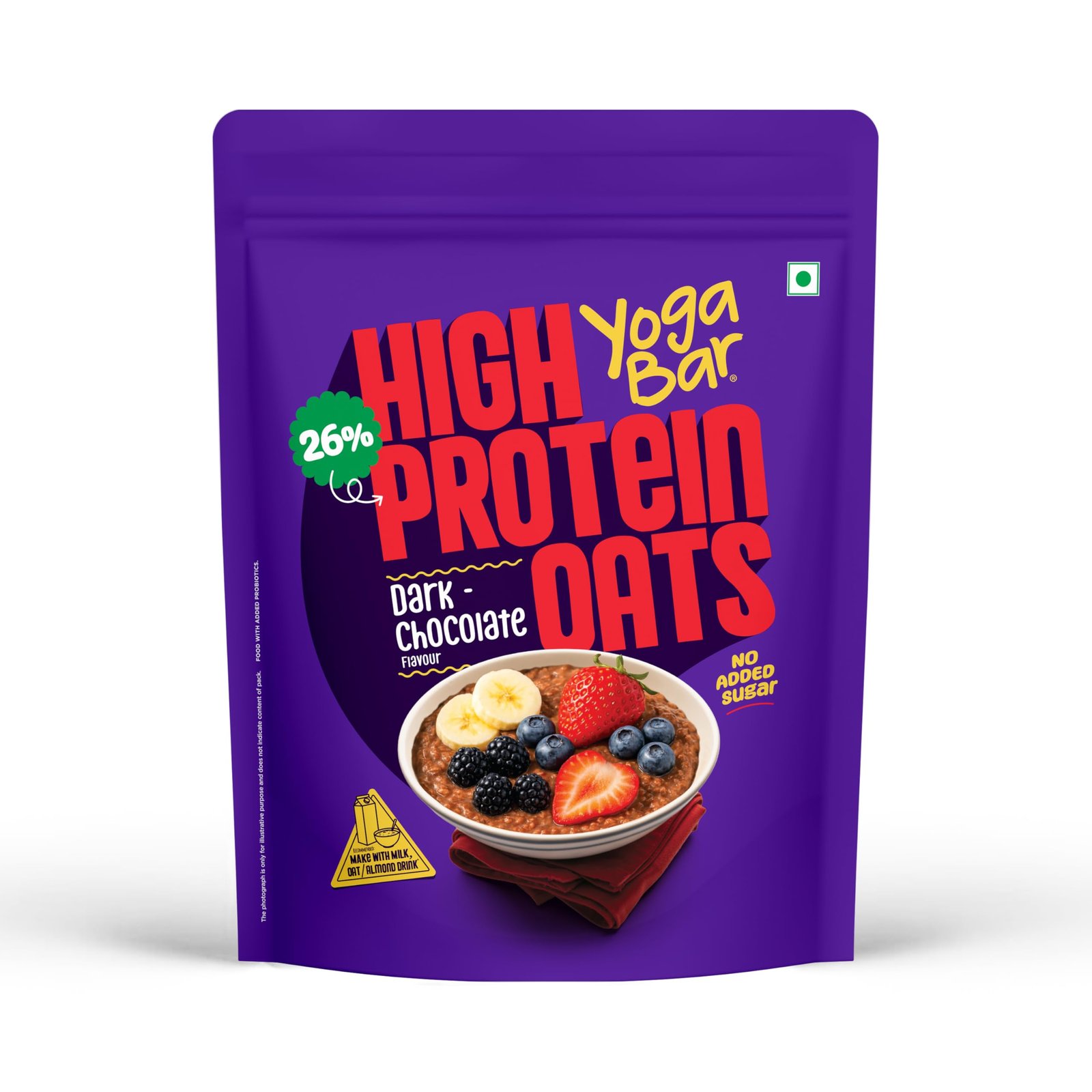 Yogabar 26g High Protein Oats 1kg , Dark Chocolate – Breakfast Cereal with Wholegrains, 26% Protein & No added sugar – Oats High Protein for Gym – Premium Protein Blend with Whey Protein Powder – with Goodness of Chia, Sunflower & Pumpkin Seeds & Probiotics for Absorption