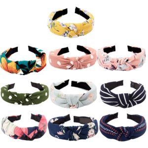TOBATOBA 10 Pcs Bow Knot Headband Floral Twist Turban Headband Cross Knot Wide Headbands Hair Accessories For Women,10 Colors, Assorted