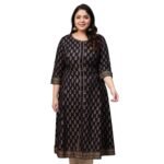 Yash Gallery Women’s Cotton Relaxed Fit Anarkali Plus Size Gold Printed Kurta