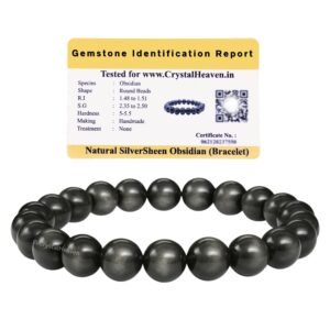 Certified Silver Sheen Obsidian Bracelet for Women Men with Healing Crystal and Reiki Stone – Beautiful Gemstone Beaded Bracelet for Balance, Harmony & Positive Energy