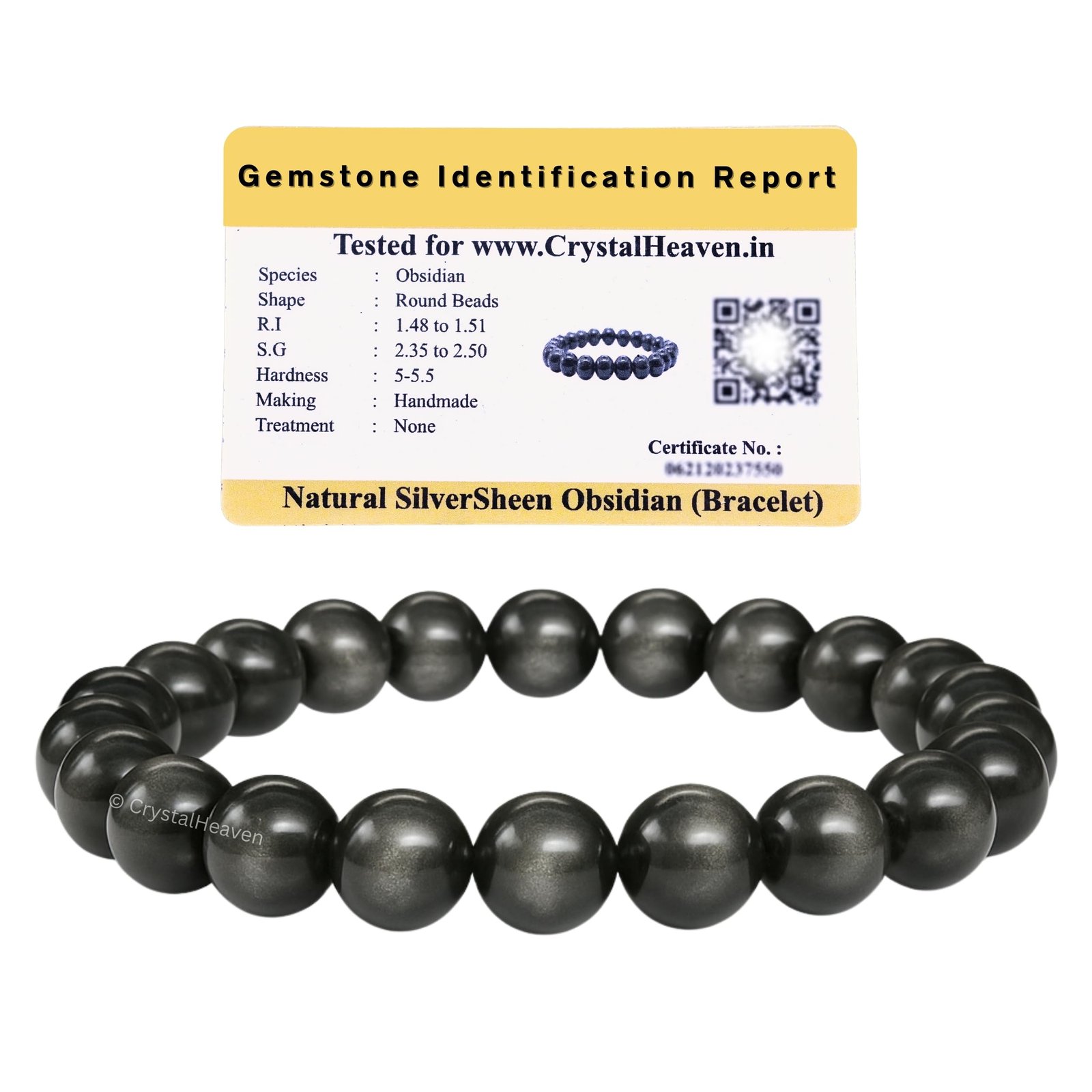 Certified Silver Sheen Obsidian Bracelet for Women Men with Healing Crystal and Reiki Stone – Beautiful Gemstone Beaded Bracelet for Balance, Harmony & Positive Energy