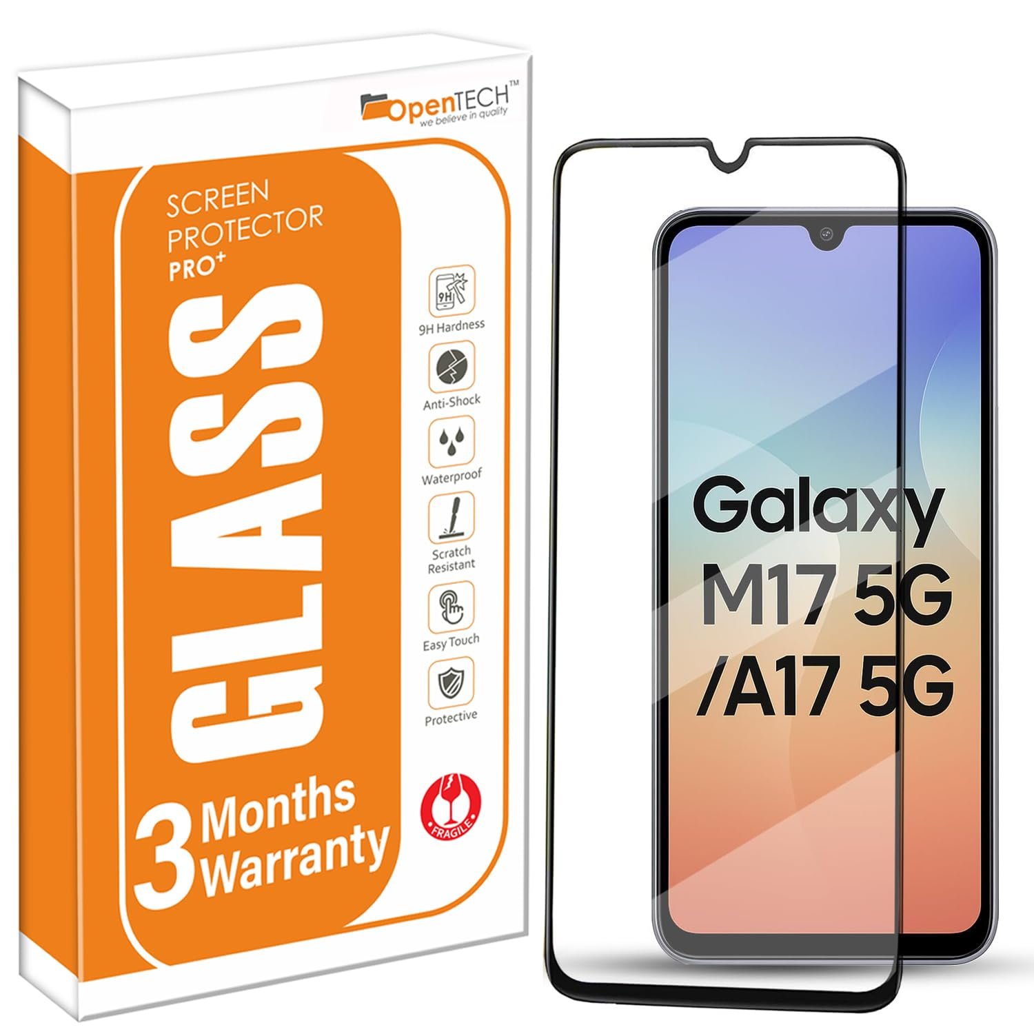 OpenTech® Military-Grade Tempered Glass Screen Protector Compatible for Samsung Galaxy M17 5G / Samsung Galaxy F17 5G / Samsung Galaxy A17 5G with Edge to Edge Coverage and Easy Installation kit