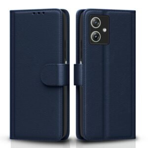 Pikkme Flip Cover Leather Finish | Inside TPU with Card Pockets | Wallet Stand and Shock Proof | Complete Protection Flip Case for Moto G54 5G / G64 5G(Blue)