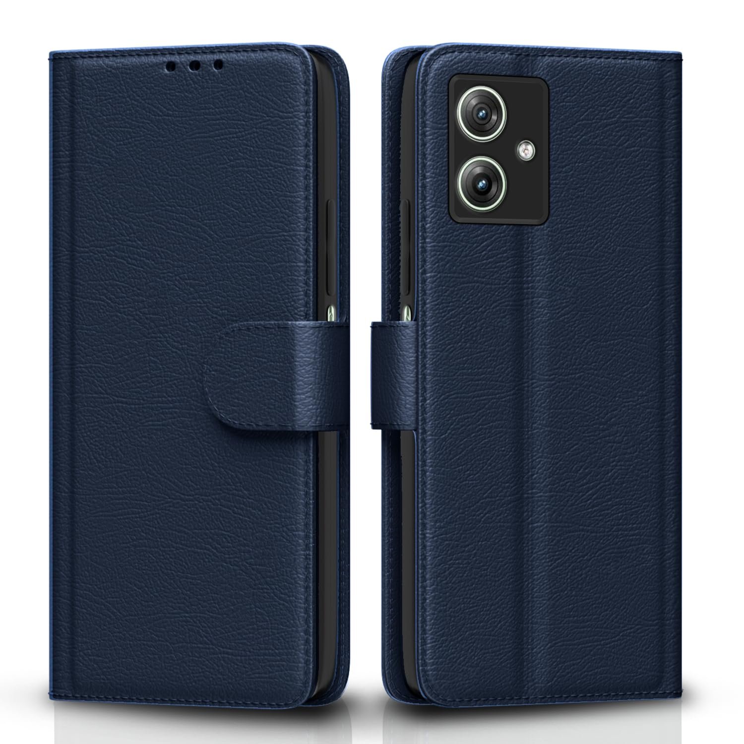 Pikkme Flip Cover Leather Finish | Inside TPU with Card Pockets | Wallet Stand and Shock Proof | Complete Protection Flip Case for Moto G54 5G / G64 5G(Blue)
