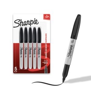 Sharpie Permanent Marker, Fine Point, Black, Pack of 5