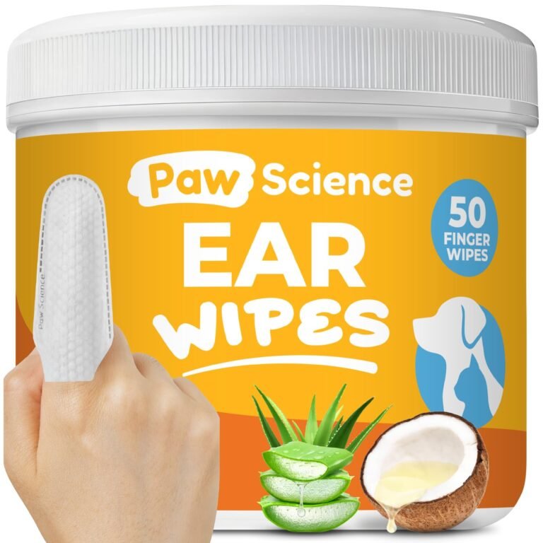 Paw Science Dog & Cat Ear Cleaner Wipes – Pet Finger Wipes for Cats & Dogs – Cleaning, Soothing, & Deodorizing Itchy Ears – Ear Relief Solution Wash