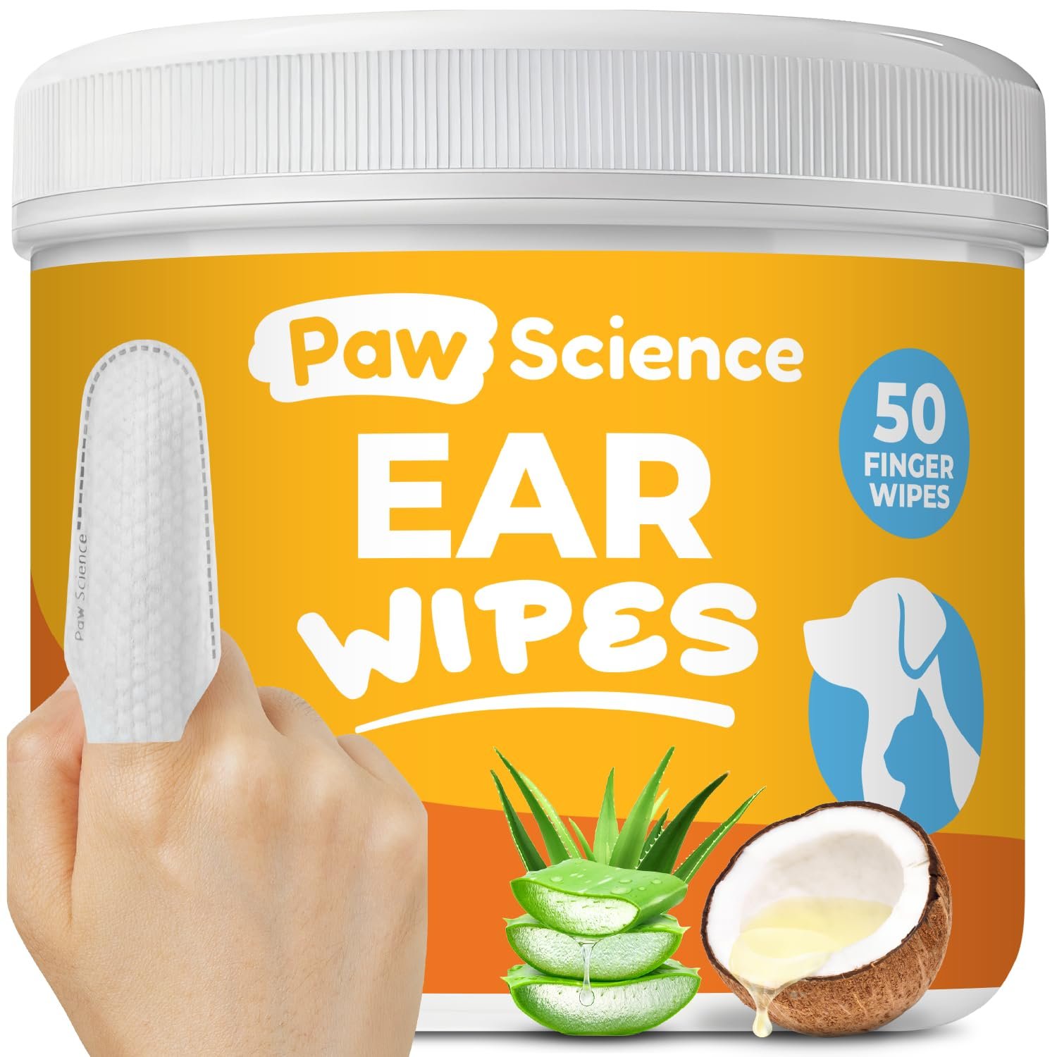 Paw Science Dog & Cat Ear Cleaner Wipes – Pet Finger Wipes for Cats & Dogs – Cleaning, Soothing, & Deodorizing Itchy Ears – Ear Relief Solution Wash