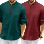 ROYALSCOUT Men’s Cotton Polyester Blend Solid Regular Fit Full Sleeve Short Kurta | Ethnic, Lightweight Summer Kurta for Daily & Occasion Use