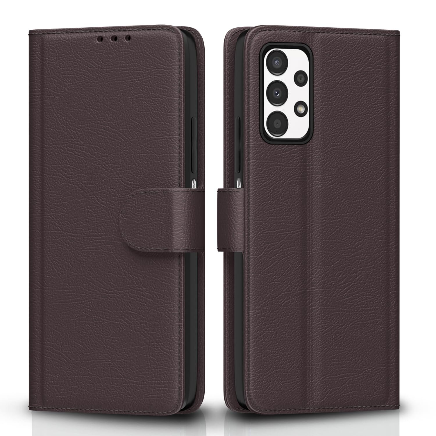 Pikkme Samsung Galaxy A13 4G Flip Case Leather Finish | Inside TPU with Card Pockets | Wallet Stand and Shock Proof | Magnetic Closing | Complete Protection Flip Cover (Coffee)