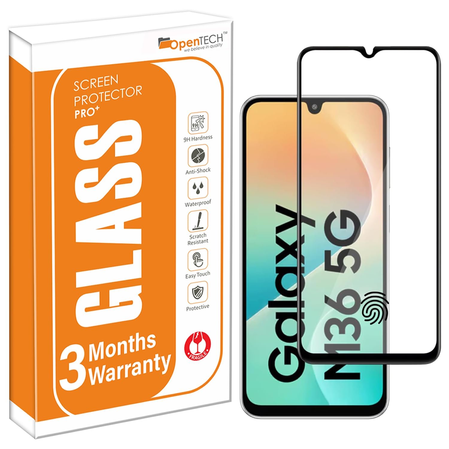 OpenTech® Military-Grade Tempered Glass Screen Protector Compatible for Samsung Galaxy M36 5G / Samsung Galaxy F36 5G with Edge to Edge Coverage and Easy Installation kit