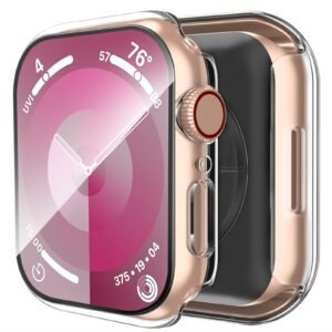Smiling Clear Case for Apple Watch Series 4 & 5 44mm With Built-in Tempered Glass Screen Protector – All-Around Hard PC Protective Ultra-Thin Cover for iWatch