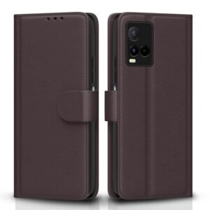 Pikkme Vivo Y21 2021 / Y33s Flip Case Leather Finish | Inside TPU with Card Pockets | Wallet Stand and Shock Proof | Magnetic Closing | Complete Protection Flip Cover for Vivo Y21 2021 / Y33s (Coffee)