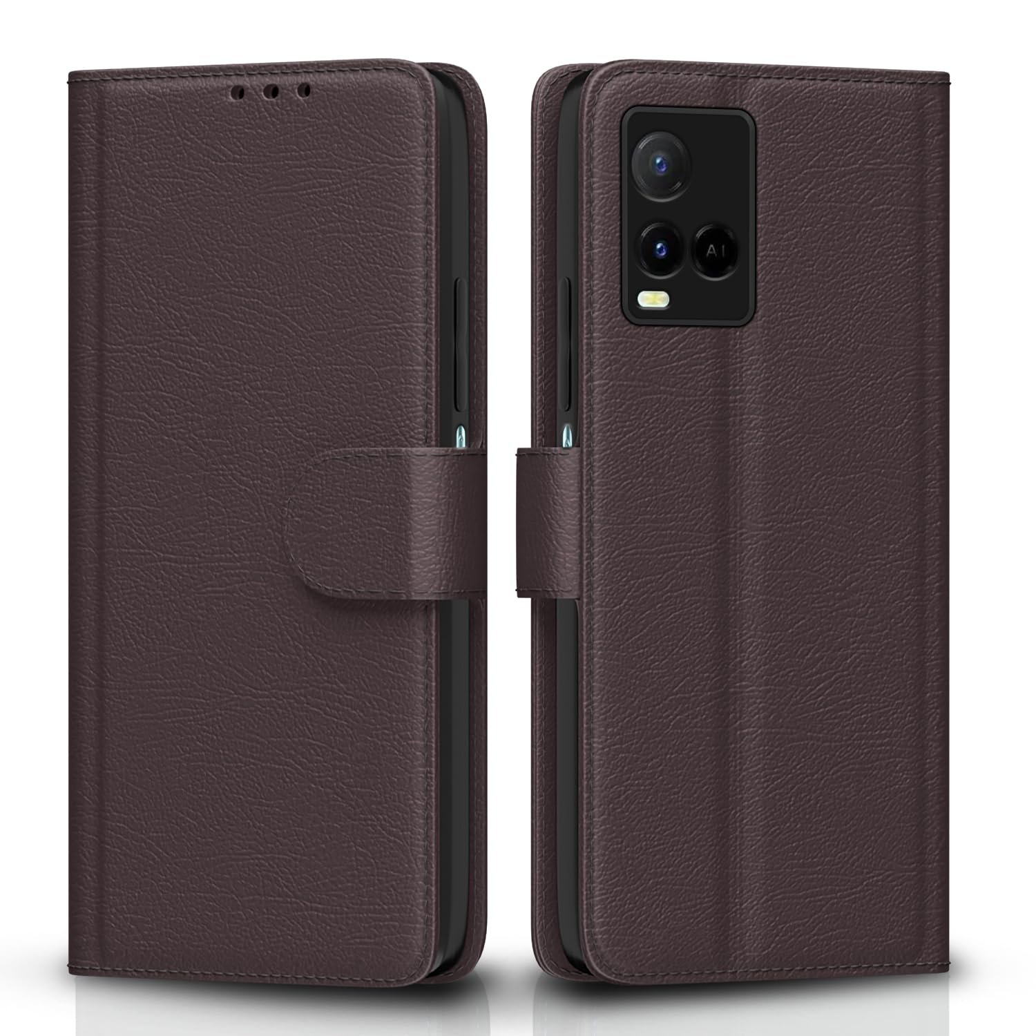 Pikkme Vivo Y21 2021 / Y33s Flip Case Leather Finish | Inside TPU with Card Pockets | Wallet Stand and Shock Proof | Magnetic Closing | Complete Protection Flip Cover for Vivo Y21 2021 / Y33s (Coffee)