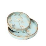 DULI Set of 2 MDF Wood Trays Enamel Coated| Round Wooden Serving Trays | Kitchen&Dining Decorative | Resin Tray | Handmade | 7×7 & 9×9 inches (Setof2Round: AquaGoldBirds)