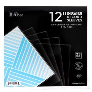 BIG FUDGE Vinyl Record Outer Sleeves – 25x Crystal Clear LP Album Covers in High-Density Polypropylene – Transparent Protective Cover for 12″ Records – 3 mil Thick – Vinyl Record Sleeves