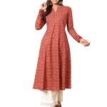 FIORRA Womens Cotton Regular Fit Floral Printed A-Line Kurta
