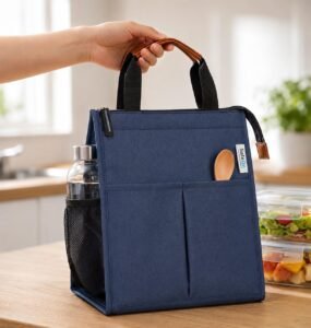 SaleOn Insulated Lunch Bag for Women & Men | Waterproof Soft Cooler Tote | Leakproof, Reusable with Pockets | Thermal Lunch Box for Office, Travel, Picnic (Navy Blue)