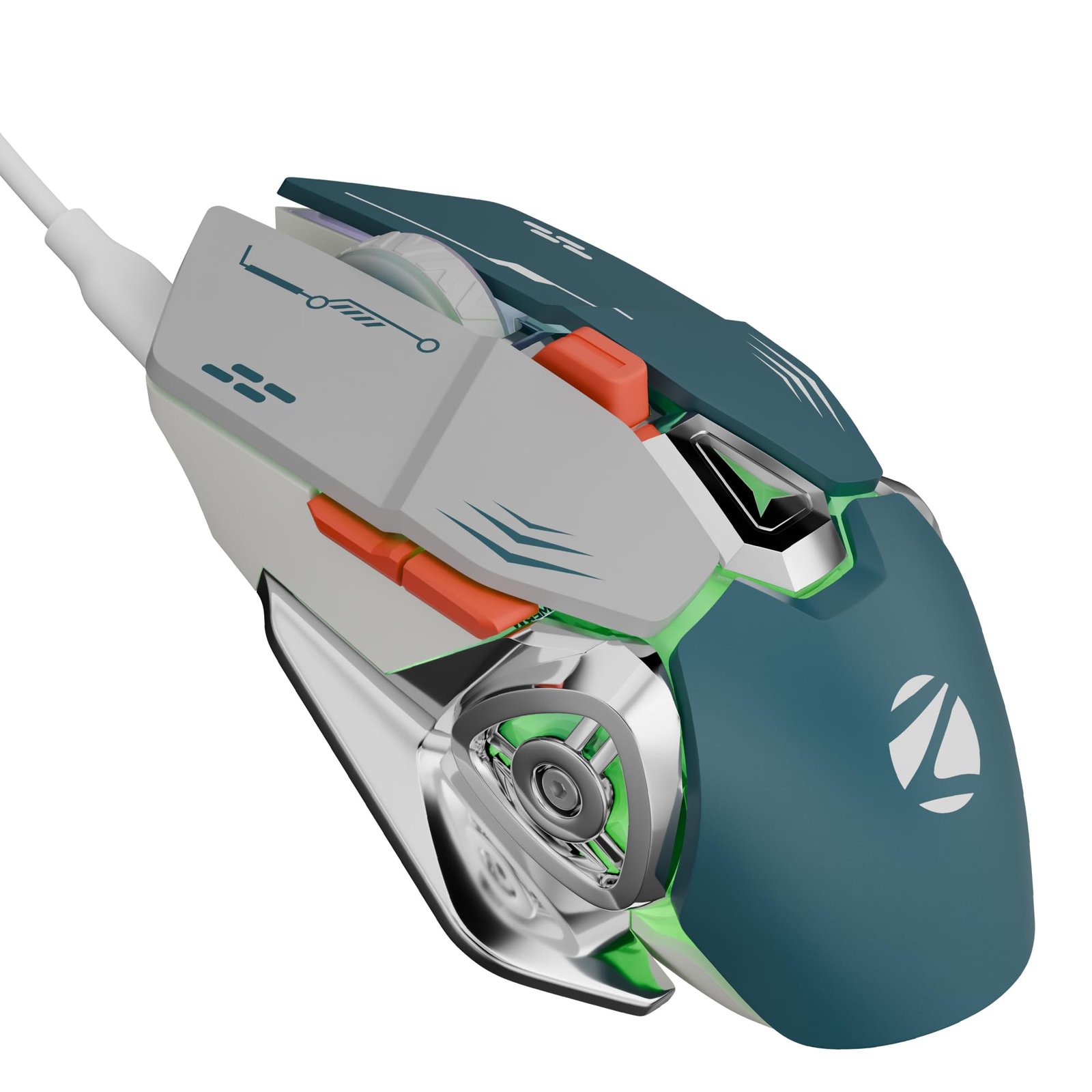 Zebronics Transformer M Plus Wired Gaming Mouse, Up to 12800 DPI, 6 Buttons with a 6-Level DPI Switch, 8 RGB Modes, 1000Hz Polling Rate, 1.5m Detachable Cable, Gaming Grade Sensor (Grey + Blue)