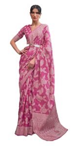 SWORNOF Women’s Lucknowi Chikankari Linen cotton Woven Sarees For Women with Blouse sarees for Women