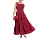 Miss Chase Women’s Round Neck Sleeveless Floral Ruffled GatheKnee-Long Skater Dress