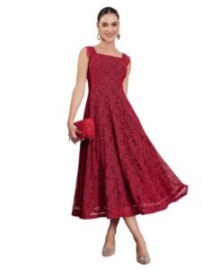 Miss Chase Women’s Round Neck Sleeveless Floral Ruffled GatheKnee-Long Skater Dress