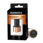 Duracell 38W Fast Car Charger Adapter with Dual Output. Quick Charge, Type C PD 20W & Qualcomm Certified 3.0 Compatible for iPhone, All Smartphones, Tablets & More (Copper & Black)