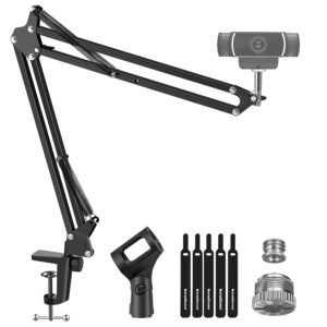 InnoGear Webcam Stand, Suspension Boom Scissor Arm Stand for Logitech Webcam BRIO C920 C920S C922 C922x C925e C930 C930e, 1/4″-3/8″ and 3/8″-5/8″ Screw for Blue Yeti Snowball Yeti Nano and Other Mics
