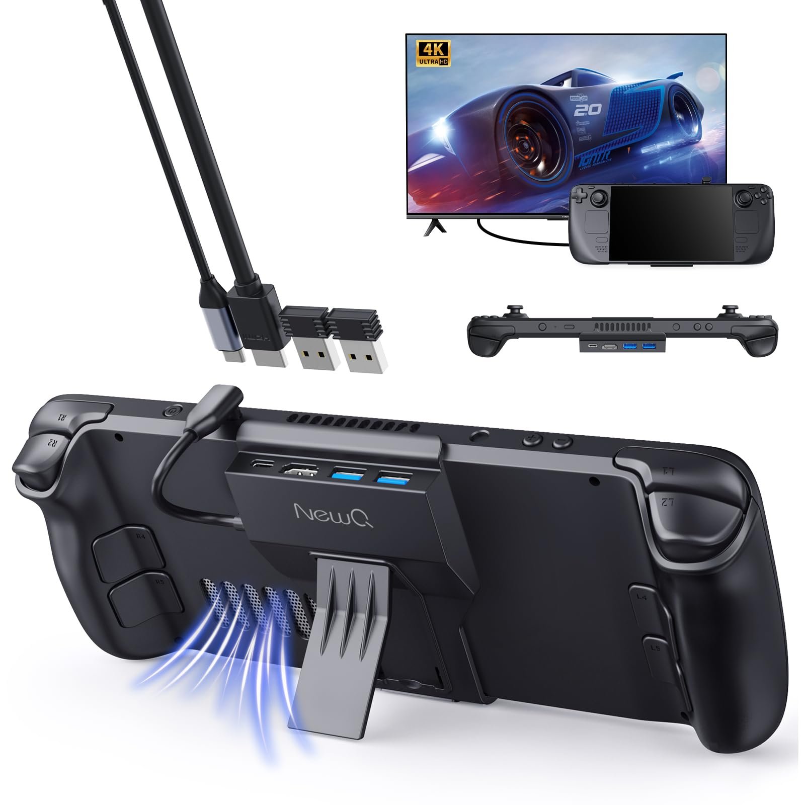 NewQ Portable Steam Deck Dock for Steam Deck/OLED, Stand Design USB C Hub with HDMI 4K@60Hz, 2 USB-A, PD-in 101W Max, Travel Steam Deck/Steam Deck OLED Accessories